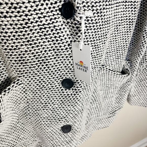 Marine Layer Birdseye Knit Blazer Cardigan Size X-Large New Black White Neutral - Picture 10 of 10